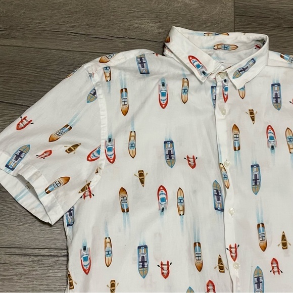 ZARA Mens White Boat Print Casual Shirt Short Sleeve Botton Regular Fit Up Sz XL - Picture 6 of 8